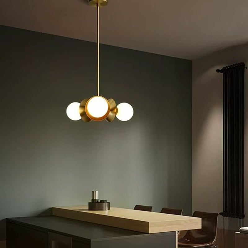 Contemporary Nordic Brass & Glass Round 3-Light Chandelier For Bedroom, Living Room, And Dining Room