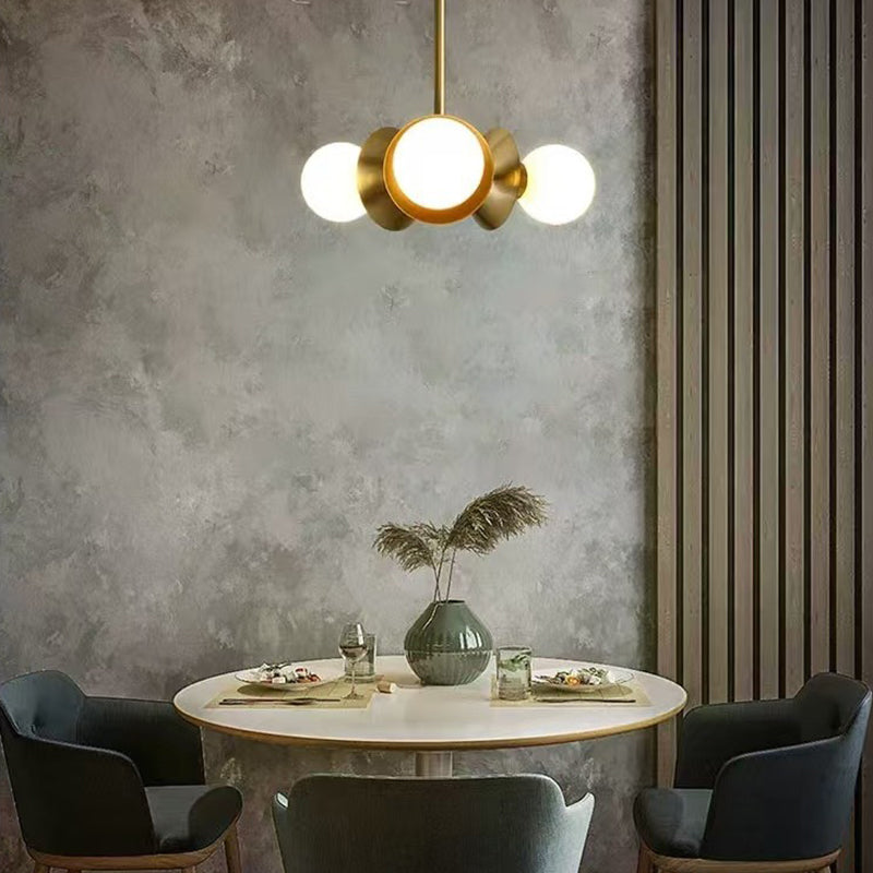 Contemporary Nordic Brass & Glass Round 3-Light Chandelier For Bedroom, Living Room, And Dining Room