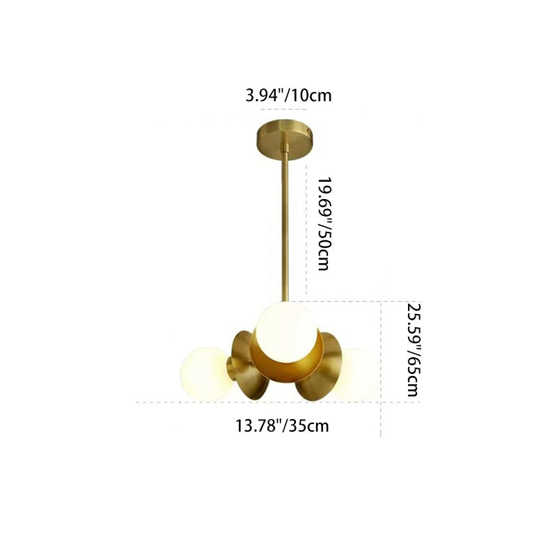 Contemporary Nordic Brass & Glass Round 3-Light Chandelier For Bedroom, Living Room, And Dining Room