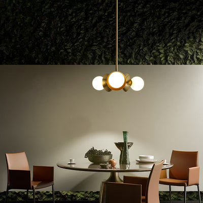Contemporary Nordic Brass & Glass Round 3-Light Chandelier For Bedroom, Living Room, And Dining Room