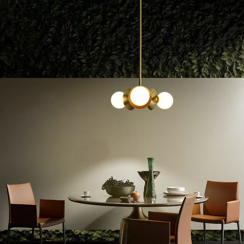 Contemporary Nordic Brass & Glass Round 3-Light Chandelier For Bedroom, Living Room, And Dining Room