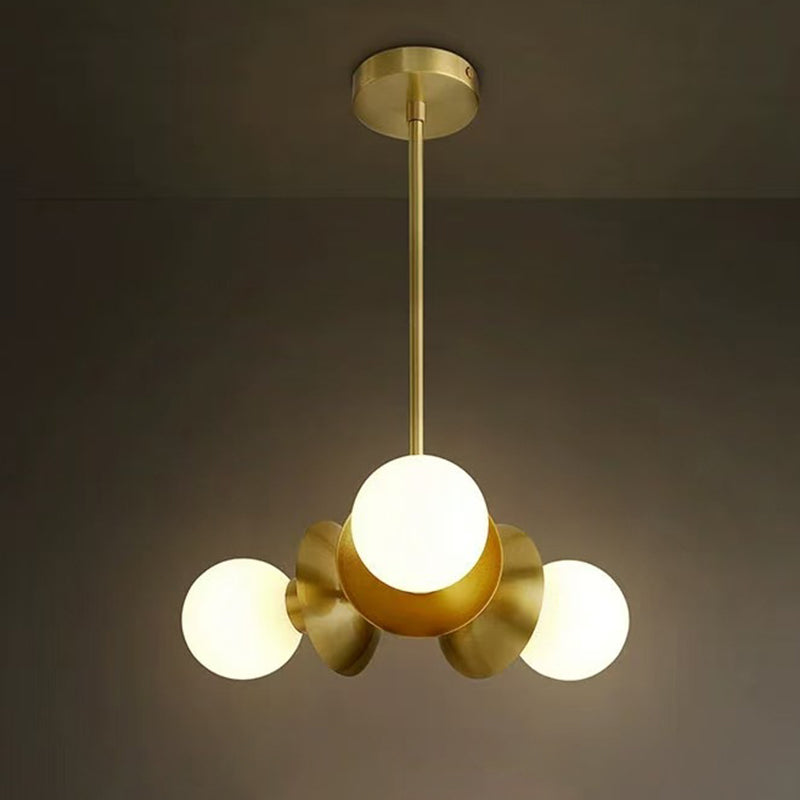 Contemporary Nordic Brass & Glass Round 3-Light Chandelier For Bedroom, Living Room, And Dining Room