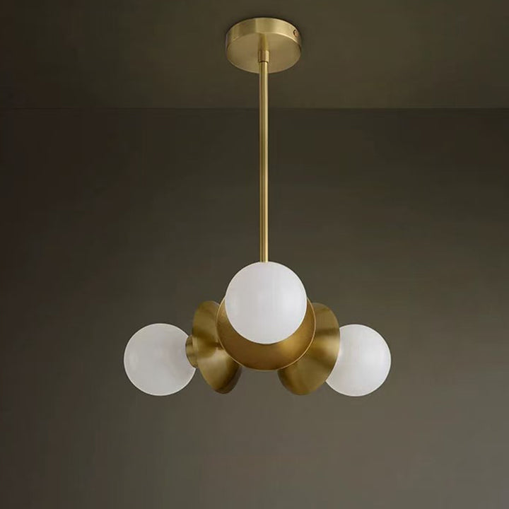 Lámpara de araña redonda contemporánea de latón y vidrio nórdico con 3 luces para dormitorio, sala de estar y comedor 