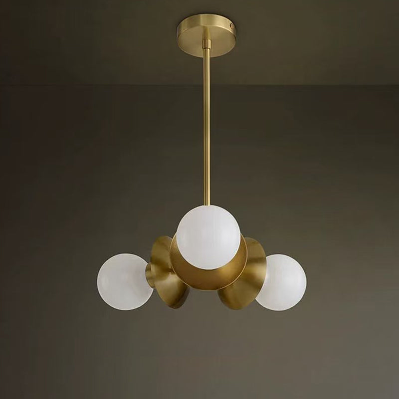 Contemporary Nordic Brass & Glass Round 3-Light Chandelier For Bedroom, Living Room, And Dining Room