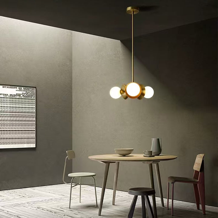 Lámpara de araña redonda contemporánea de latón y vidrio nórdico con 3 luces para dormitorio, sala de estar y comedor 