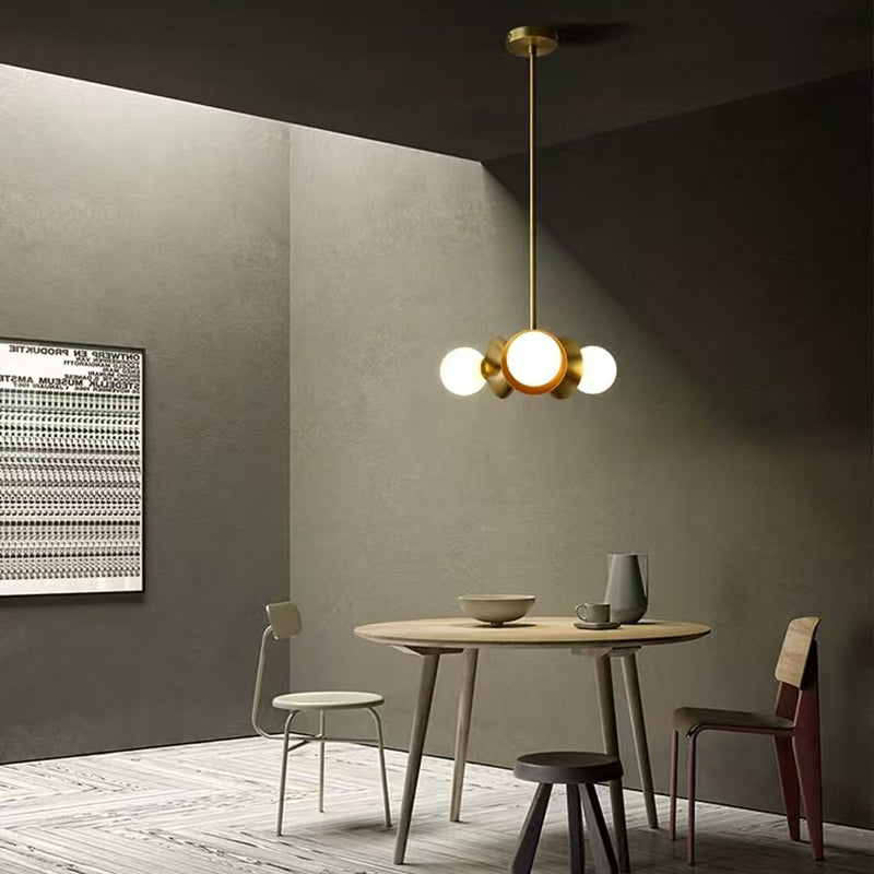 Contemporary Nordic Brass & Glass Round 3-Light Chandelier For Bedroom, Living Room, And Dining Room