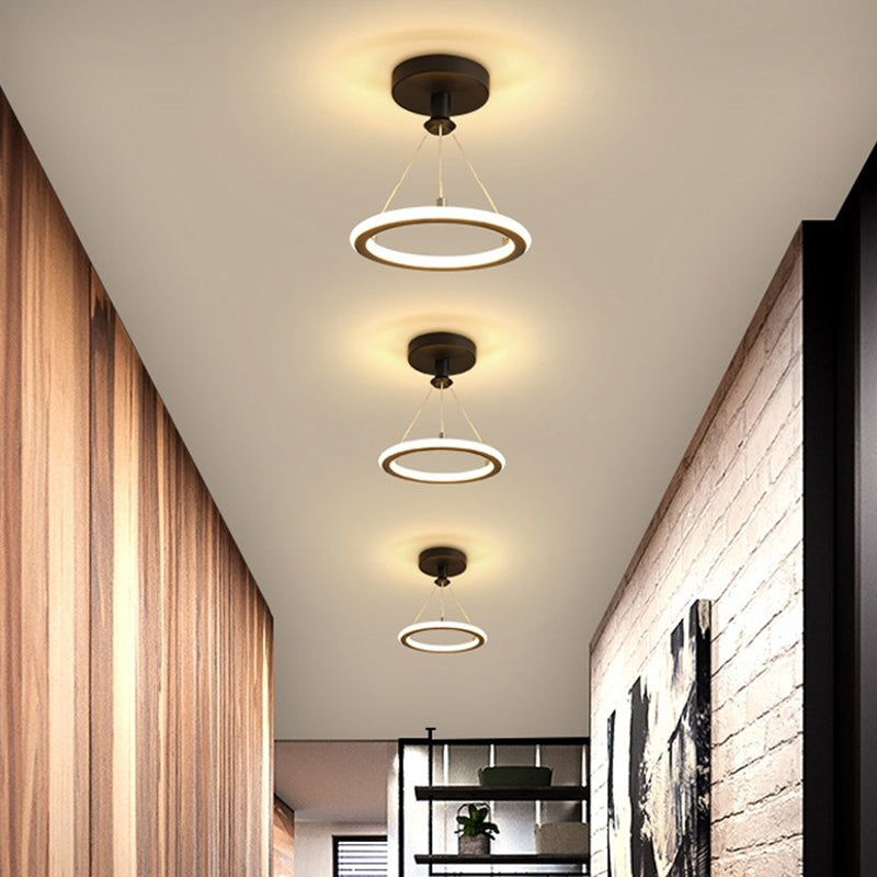 Lustre LED conique circulaire en aluminium, métal et silicone nordique contemporain pour couloir, salon et chambre 
