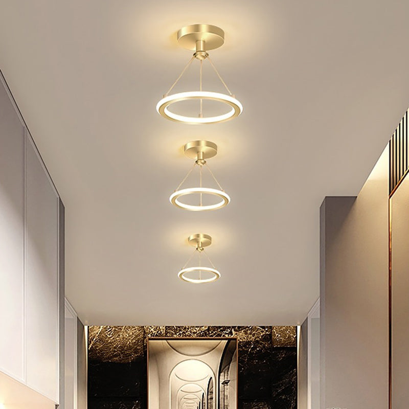 Lustre LED conique circulaire en aluminium, métal et silicone nordique contemporain pour couloir, salon et chambre 