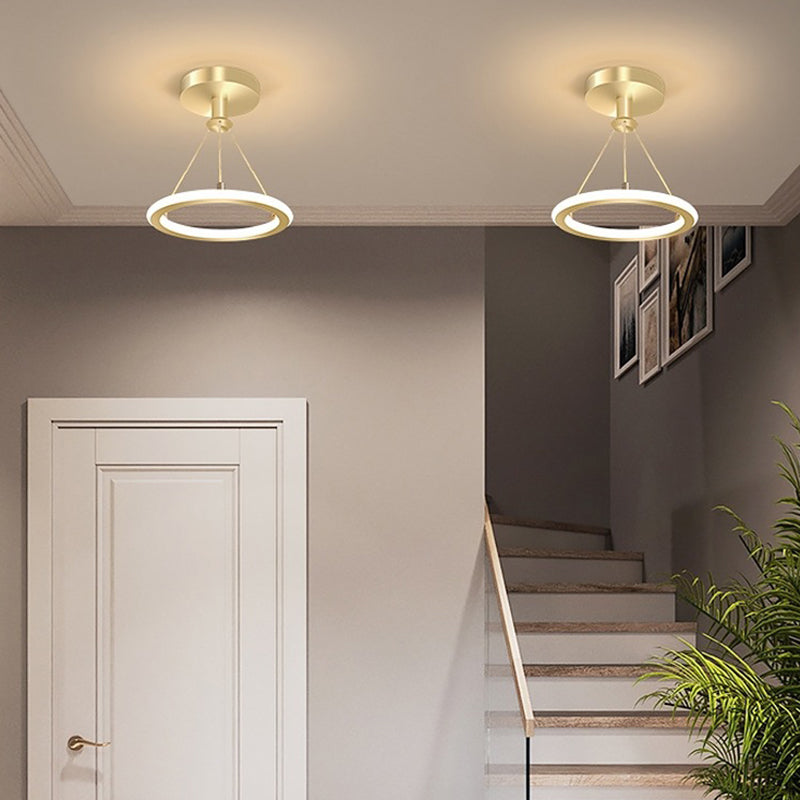 Lustre LED conique circulaire en aluminium, métal et silicone nordique contemporain pour couloir, salon et chambre 