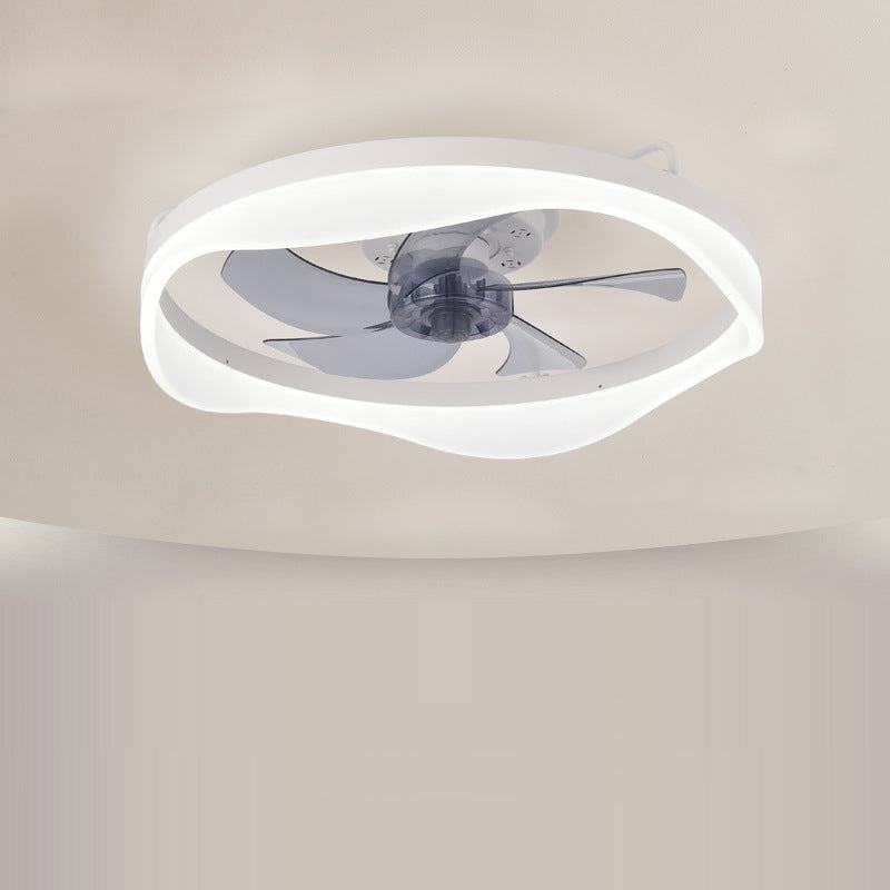 Modern Minimalist Iron &amp; Aluminum Round LED Flush Mount Ceiling Fan Light For Bedroom And Living Room