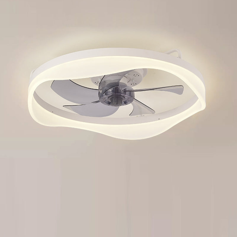 Modern Minimalist Iron &amp; Aluminum Round LED Flush Mount Ceiling Fan Light For Bedroom And Living Room
