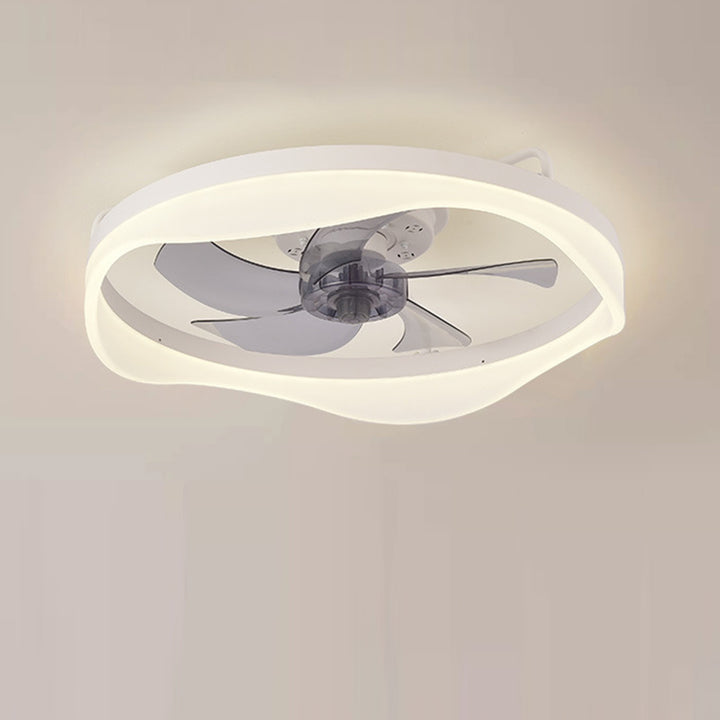 Modern Minimalist Iron &amp; Aluminum Round LED Flush Mount Ceiling Fan Light For Bedroom And Living Room