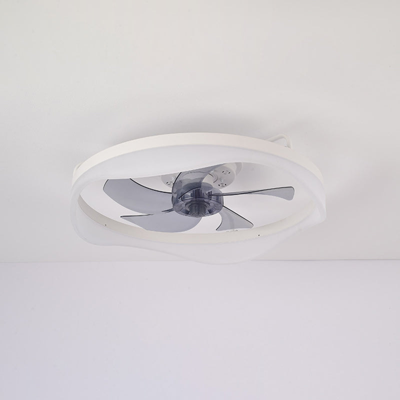 Modern Minimalist Iron &amp; Aluminum Round LED Flush Mount Ceiling Fan Light For Bedroom And Living Room