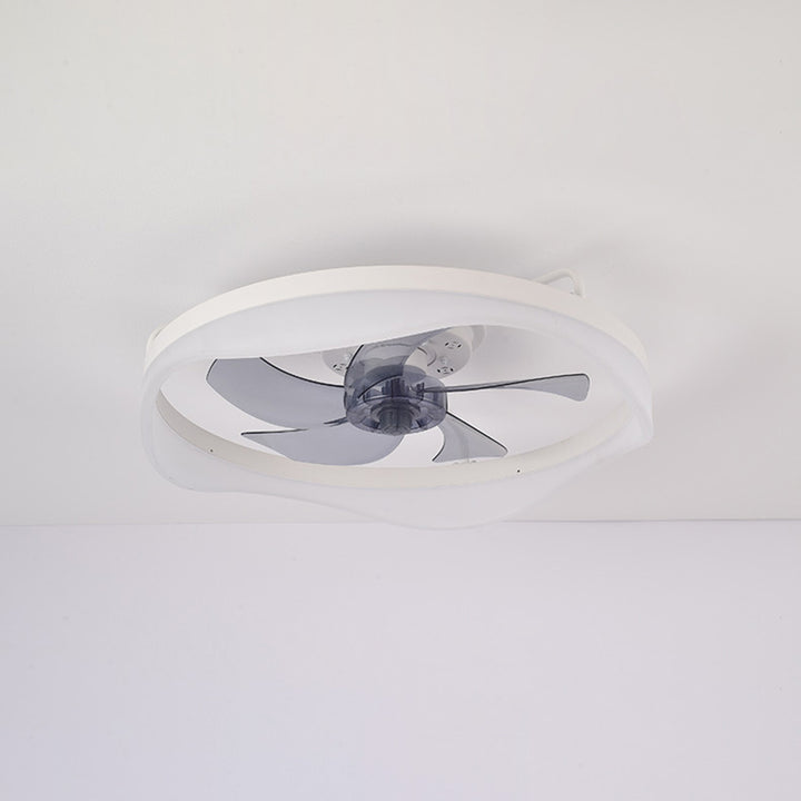 Modern Minimalist Iron &amp; Aluminum Round LED Flush Mount Ceiling Fan Light For Bedroom And Living Room