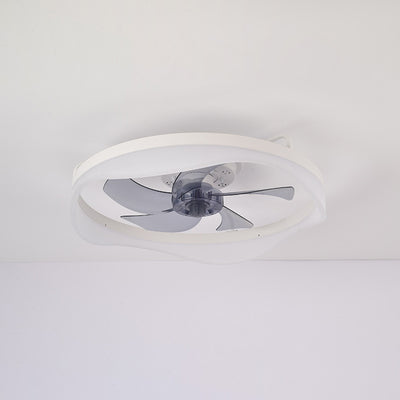 Modern Minimalist Iron & Aluminum Round LED Flush Mount Ceiling Fan Light For Bedroom And Living Room