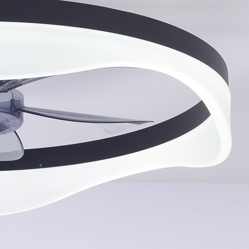 Modern Minimalist Iron &amp; Aluminum Round LED Flush Mount Ceiling Fan Light For Bedroom And Living Room
