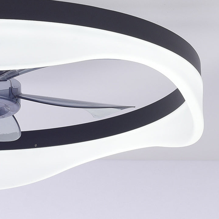 Modern Minimalist Iron &amp; Aluminum Round LED Flush Mount Ceiling Fan Light For Bedroom And Living Room