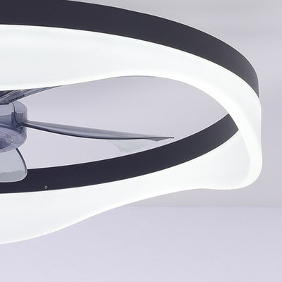 Modern Minimalist Iron & Aluminum Round LED Flush Mount Ceiling Fan Light For Bedroom And Living Room