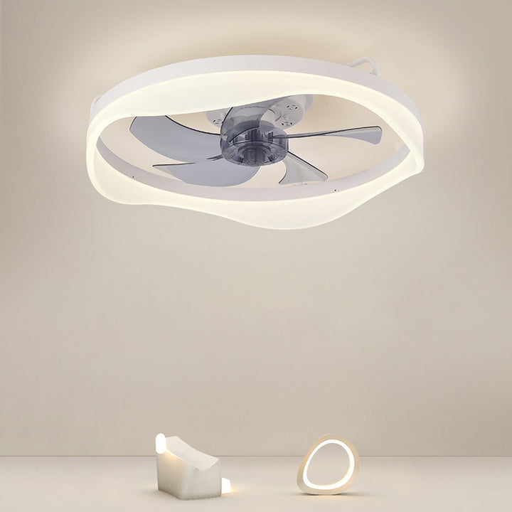 Modern Minimalist Iron &amp; Aluminum Round LED Flush Mount Ceiling Fan Light For Bedroom And Living Room