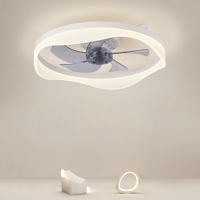 Modern Minimalist Iron & Aluminum Round LED Flush Mount Ceiling Fan Light For Bedroom And Living Room