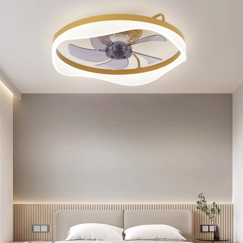 Modern Minimalist Iron &amp; Aluminum Round LED Flush Mount Ceiling Fan Light For Bedroom And Living Room