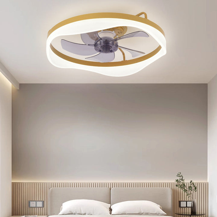 Modern Minimalist Iron &amp; Aluminum Round LED Flush Mount Ceiling Fan Light For Bedroom And Living Room
