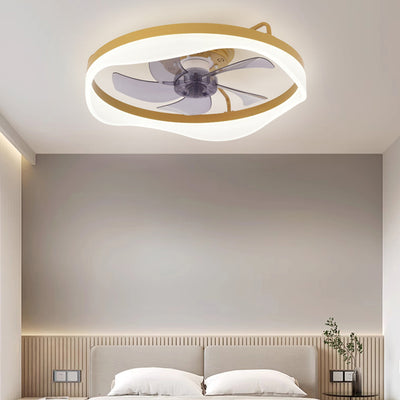 Modern Minimalist Iron & Aluminum Round LED Flush Mount Ceiling Fan Light For Bedroom And Living Room