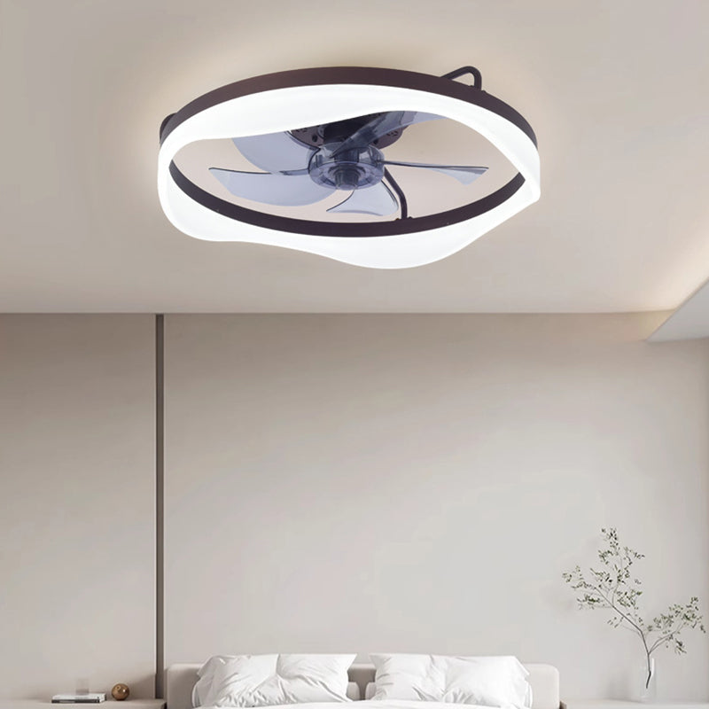 Modern Minimalist Iron &amp; Aluminum Round LED Flush Mount Ceiling Fan Light For Bedroom And Living Room