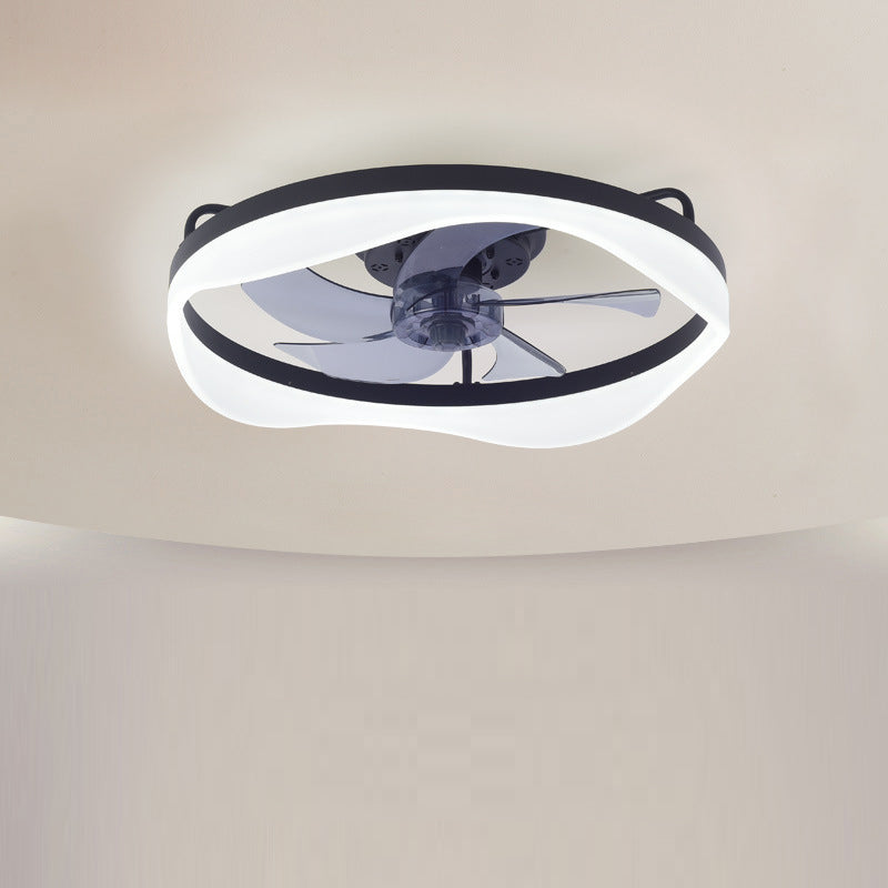 Modern Minimalist Iron &amp; Aluminum Round LED Flush Mount Ceiling Fan Light For Bedroom And Living Room