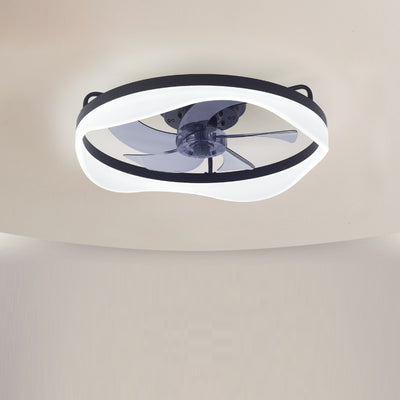 Modern Minimalist Iron & Aluminum Round LED Flush Mount Ceiling Fan Light For Bedroom And Living Room