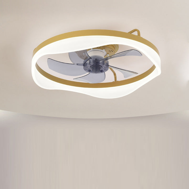 Modern Minimalist Iron &amp; Aluminum Round LED Flush Mount Ceiling Fan Light For Bedroom And Living Room