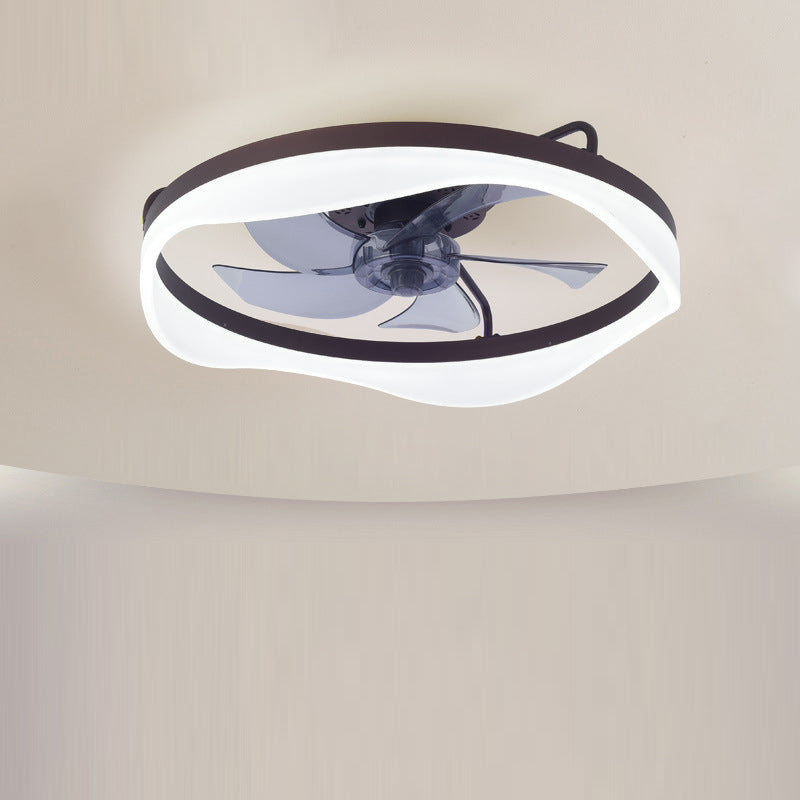 Modern Minimalist Iron &amp; Aluminum Round LED Flush Mount Ceiling Fan Light For Bedroom And Living Room