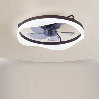 Modern Minimalist Iron & Aluminum Round LED Flush Mount Ceiling Fan Light For Bedroom And Living Room