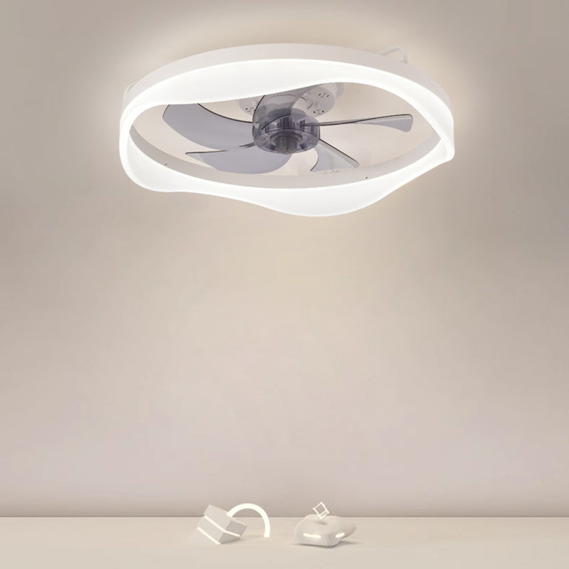 Modern Minimalist Iron &amp; Aluminum Round LED Flush Mount Ceiling Fan Light For Bedroom And Living Room