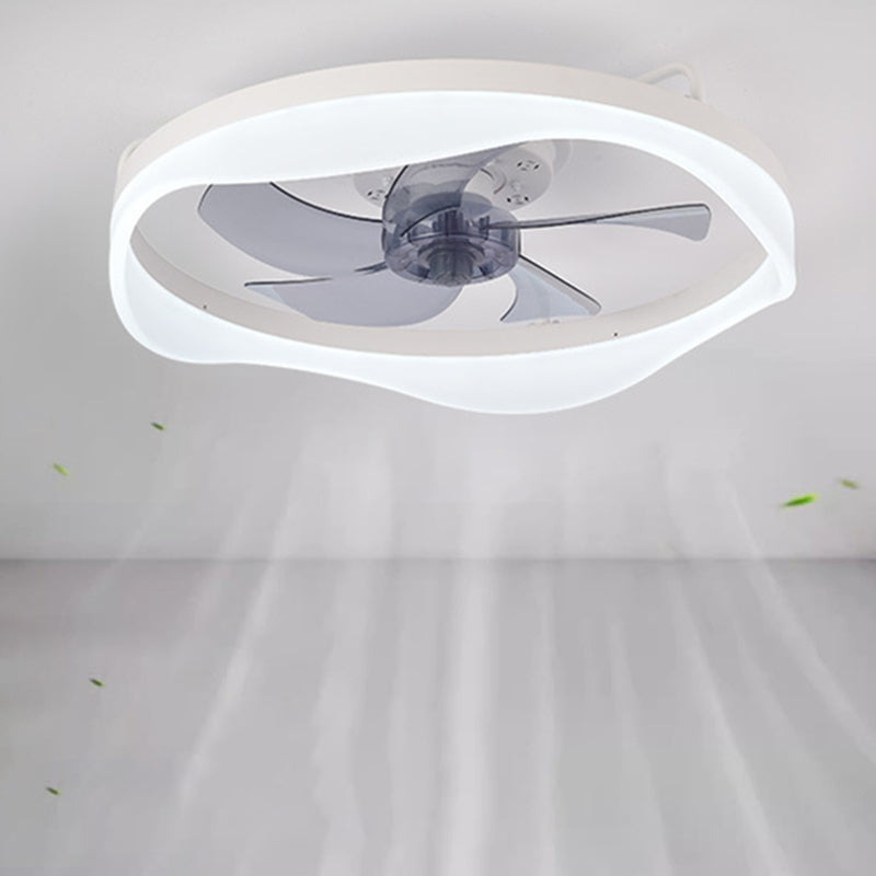 Modern Minimalist Iron &amp; Aluminum Round LED Flush Mount Ceiling Fan Light For Bedroom And Living Room