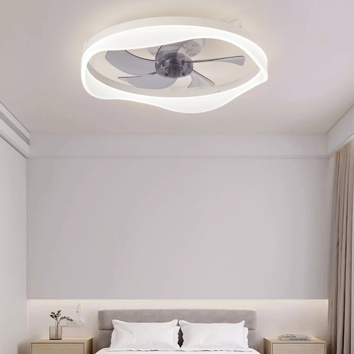 Modern Minimalist Iron &amp; Aluminum Round LED Flush Mount Ceiling Fan Light For Bedroom And Living Room