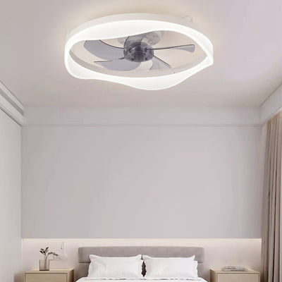 Modern Minimalist Iron & Aluminum Round LED Flush Mount Ceiling Fan Light For Bedroom And Living Room