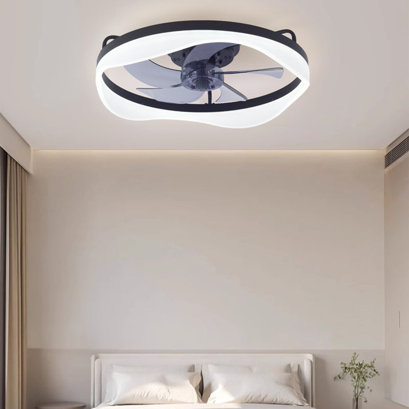 Modern Minimalist Iron &amp; Aluminum Round LED Flush Mount Ceiling Fan Light For Bedroom And Living Room