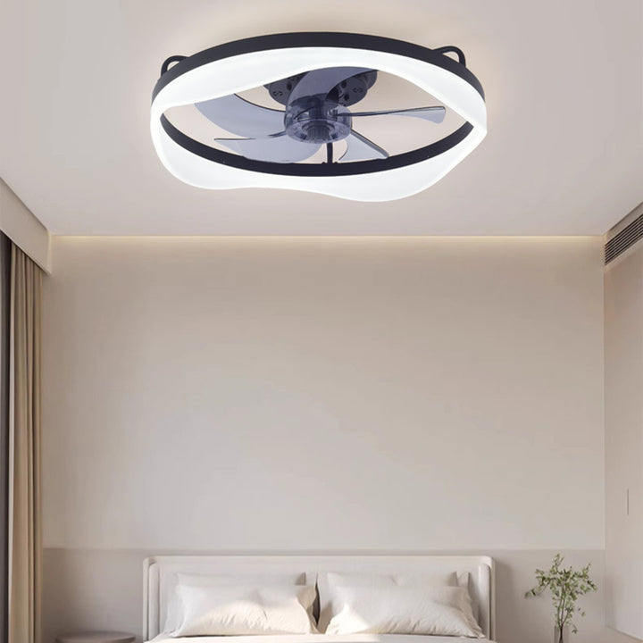 Modern Minimalist Iron &amp; Aluminum Round LED Flush Mount Ceiling Fan Light For Bedroom And Living Room