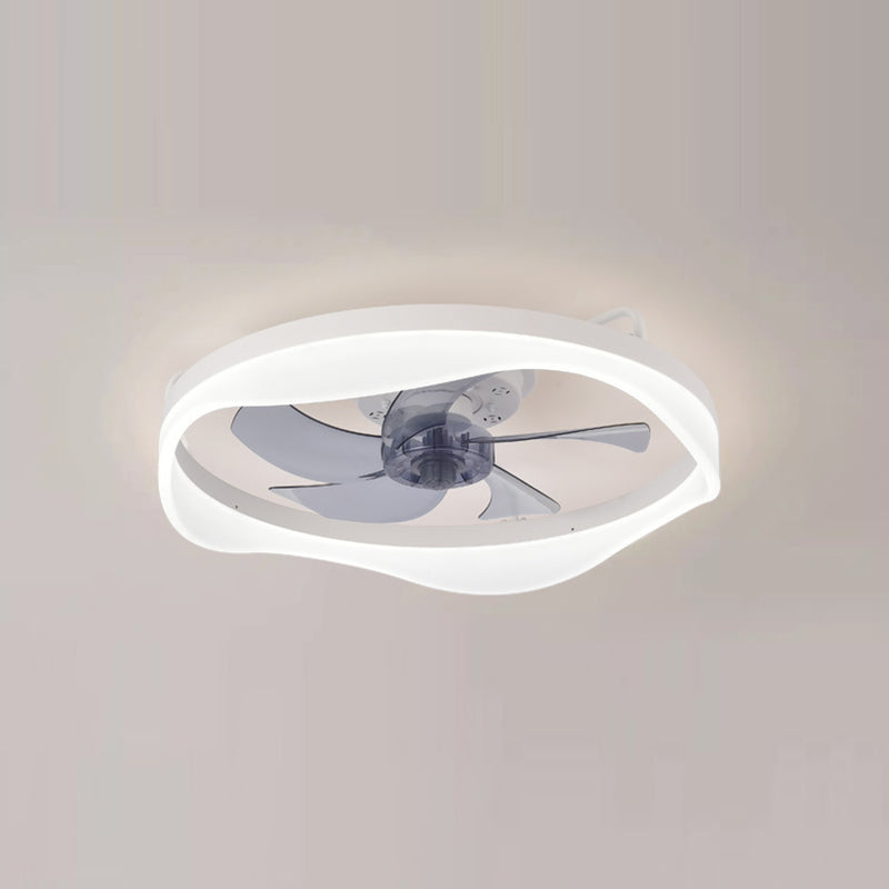Modern Minimalist Iron &amp; Aluminum Round LED Flush Mount Ceiling Fan Light For Bedroom And Living Room
