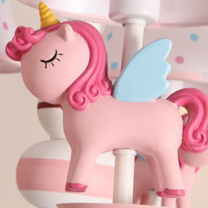 Contemporary Creative Iron &amp; Resin Round Tapered 5-Light Unicorn Chandelier For Kids Bedroom And Living Room