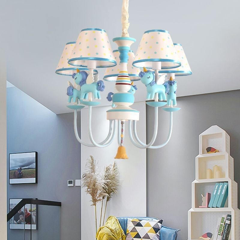 Contemporary Creative Iron & Resin Round Tapered 5-Light Unicorn Chandelier For Kids Bedroom And Living Room