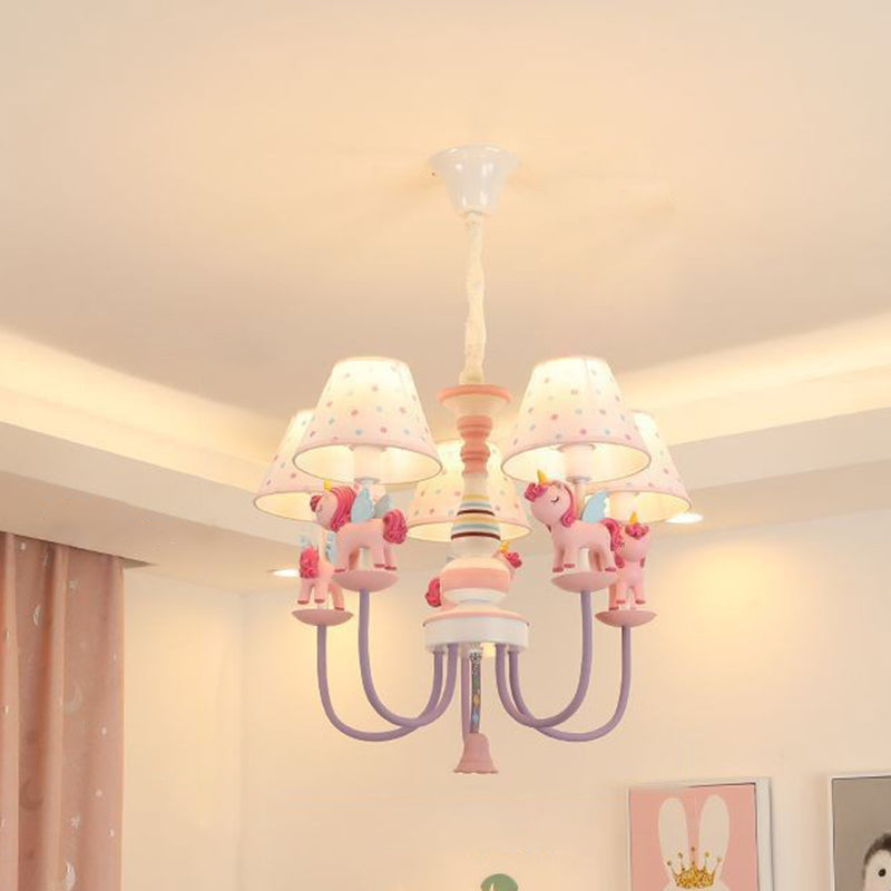 Contemporary Creative Iron & Resin Round Tapered 5-Light Unicorn Chandelier For Kids Bedroom And Living Room