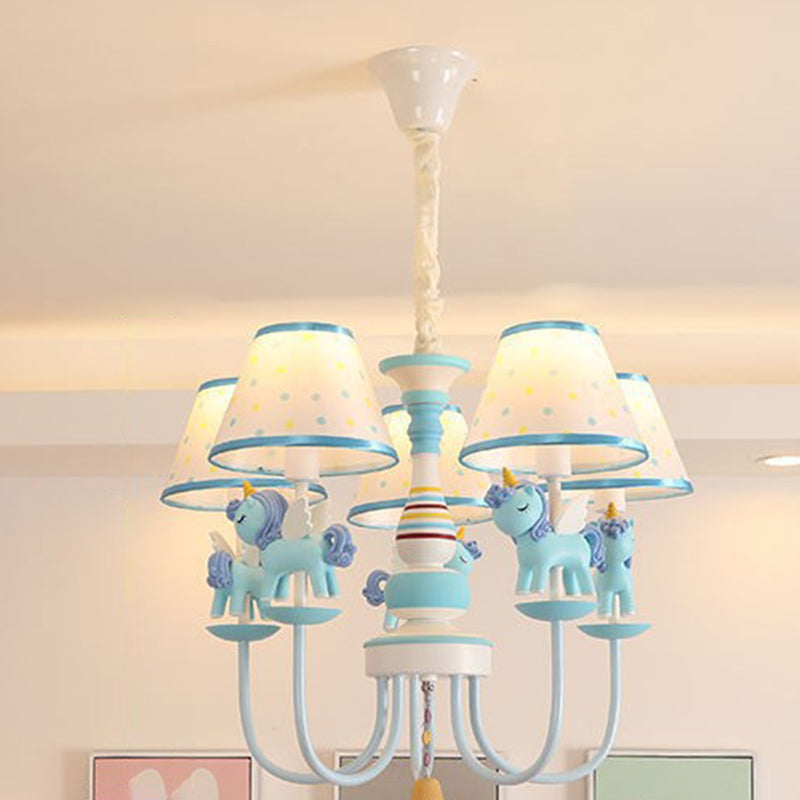 Contemporary Creative Iron &amp; Resin Round Tapered 5-Light Unicorn Chandelier For Kids Bedroom And Living Room