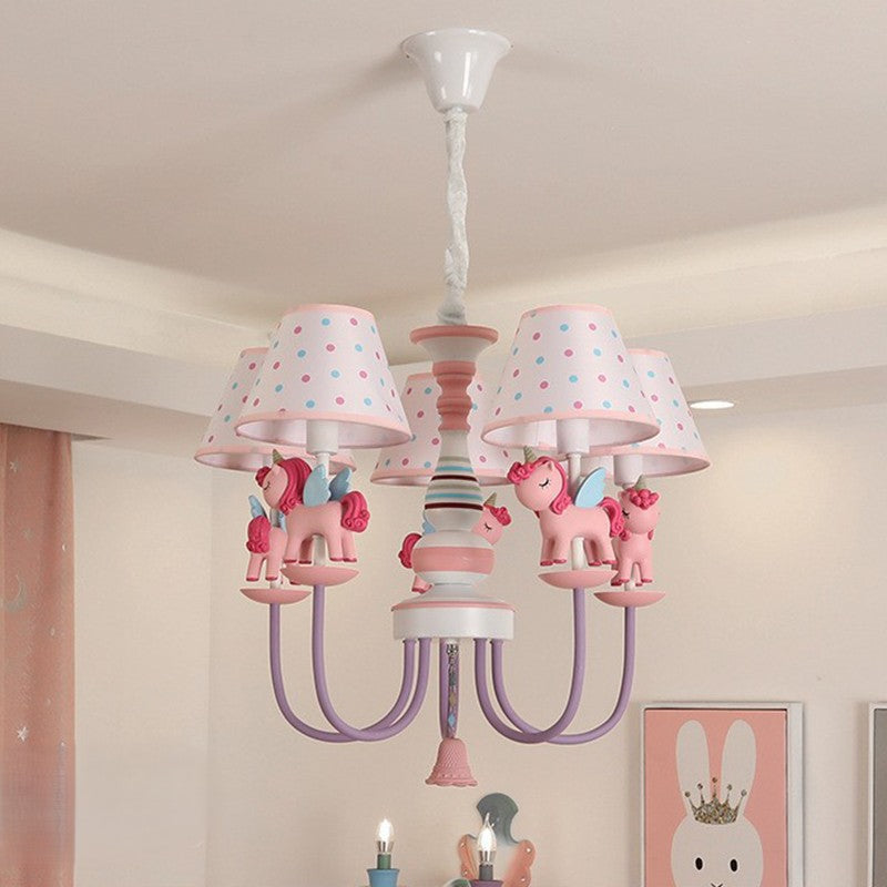 Contemporary Creative Iron & Resin Round Tapered 5-Light Unicorn Chandelier For Kids Bedroom And Living Room