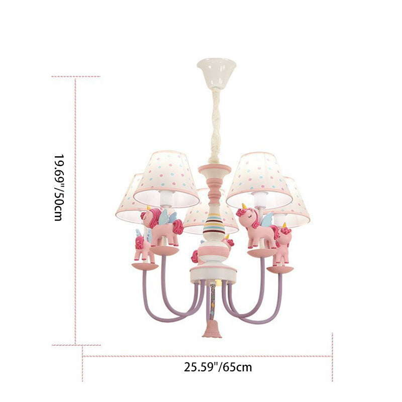Contemporary Creative Iron &amp; Resin Round Tapered 5-Light Unicorn Chandelier For Kids Bedroom And Living Room