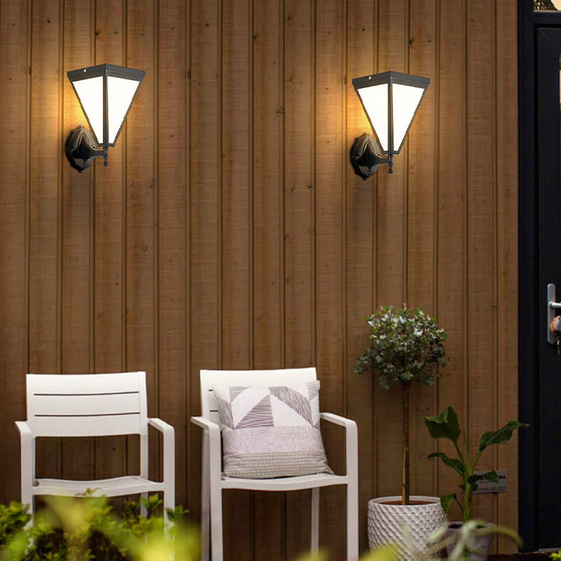 Modern Minimalist Galvanized Iron & Acrylic Trapezoid Solar LED Wall Sconce Lamp For Outdoor Courtyard