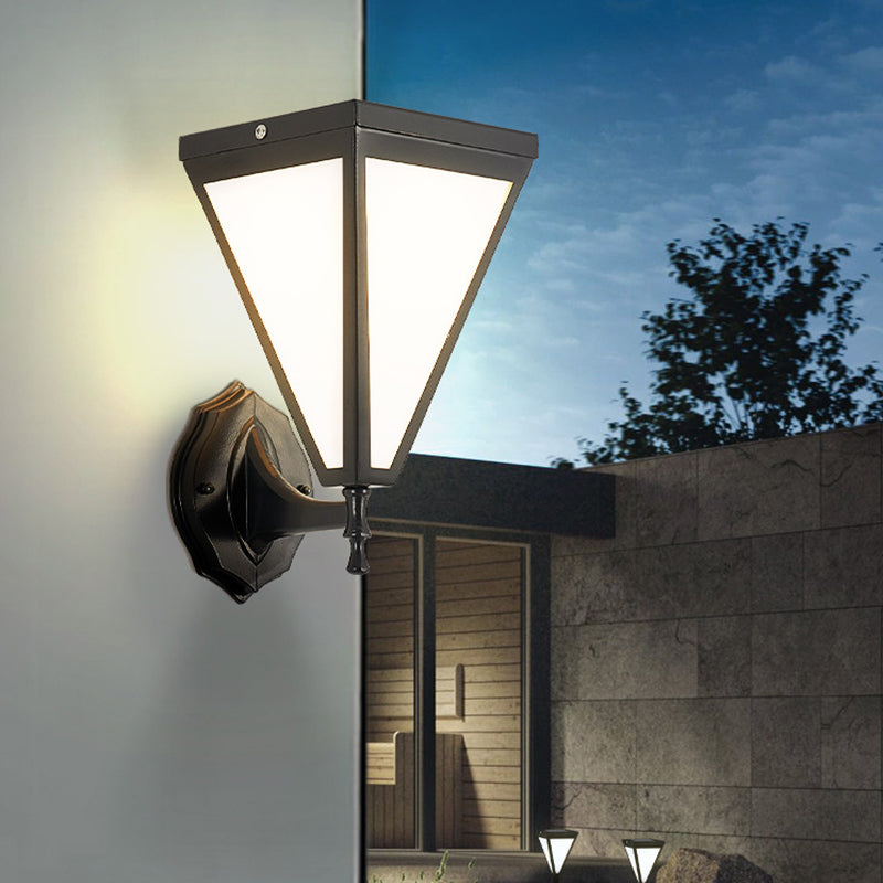 Modern Minimalist Galvanized Iron & Acrylic Trapezoid Solar LED Wall Sconce Lamp For Outdoor Courtyard