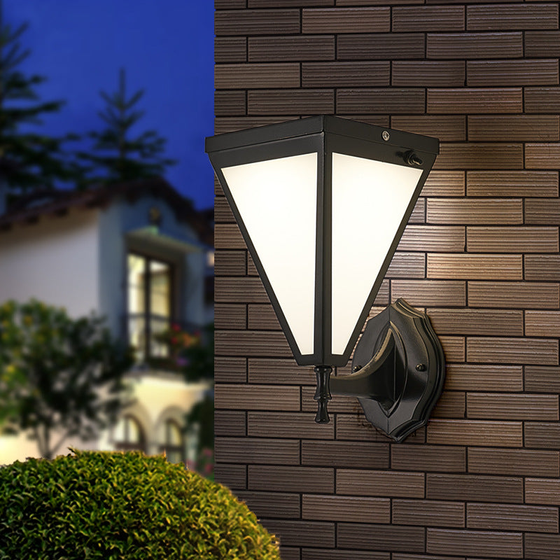 Modern Minimalist Galvanized Iron & Acrylic Trapezoid Solar LED Wall Sconce Lamp For Outdoor Courtyard