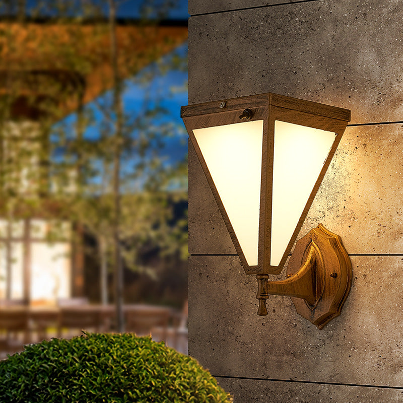 Modern Minimalist Galvanized Iron & Acrylic Trapezoid Solar LED Wall Sconce Lamp For Outdoor Courtyard